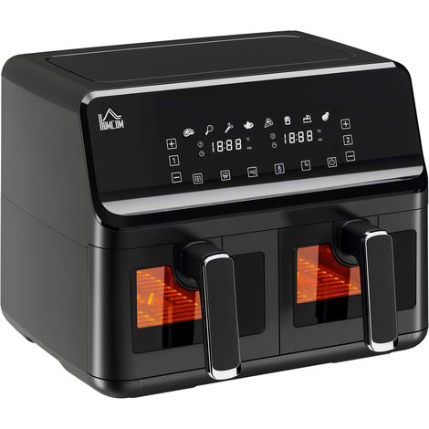 8L Dual Basket Air Fryer, 8-in-1 Air Fryer Oven with Digital Display, Visible, Timer, Preheat for Oil Free Low Fat Cooking, 2500W, Sync Finish, Sliver