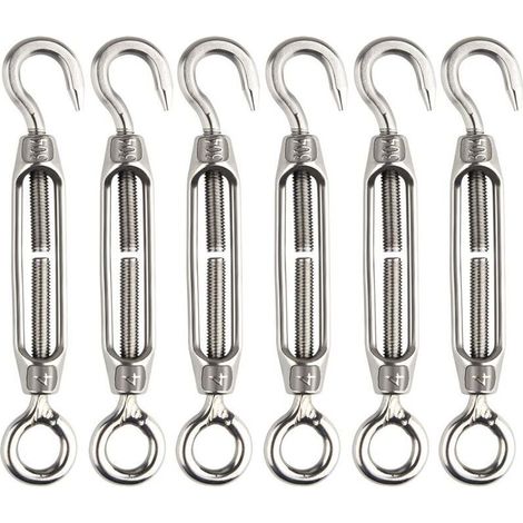 6-teiliges Set verstellbarer Edelstahl-Spannschlösser M4 mit Haken und Öse, hochbelastbar – LIAIKI