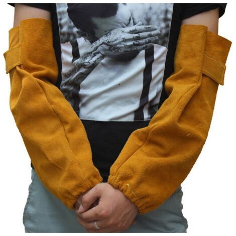 Leather Heat Resistant Welding Arm Sleeves Elastic Safety Cuff Work Spark Resistant Protective Arm Protector-INHHUB (1/5)