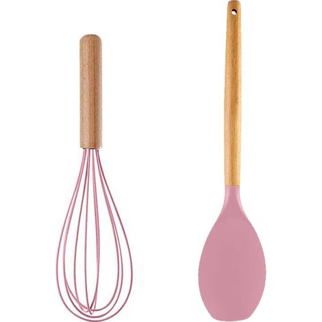 Ustensiles De Cuisine En Bois Et Silicone - Résistants À La Chaleur Pour Poêles Antiadhésives - Set De 2 Pièces (1/5)