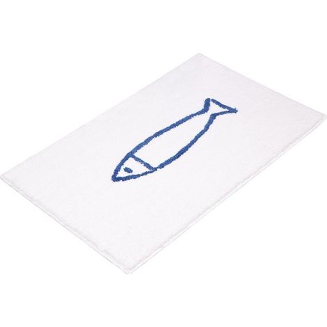 Luxuriöse, rutschfeste Badmatte, saugfähige WC-Eingangsmatte, Schlafzimmermatte – Blaues Fischmuster, weißer Hintergrund