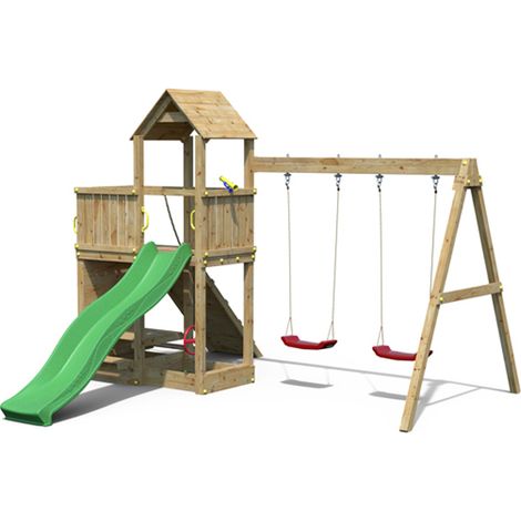 Floppi Summit Seeker Scramble with Green Slide - Outdoor Play Set - Pressure Treated Wood - L443 x W501 x H272 cm