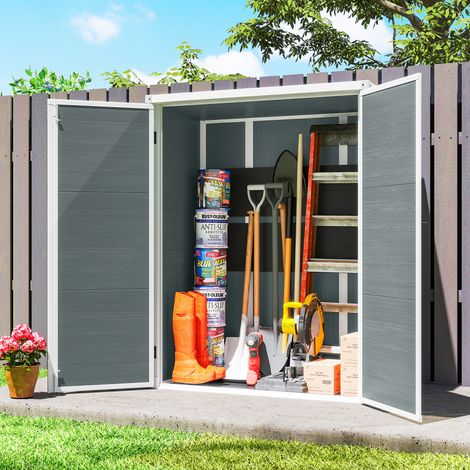 Gerätehaus 0,8m², Geräteschuppen mit klappbar Regale, 134 x 68,5 x 170 cm Kunststoff  mit Abschließbar Doppeltür Boden