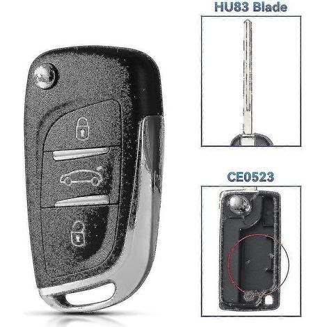 Clé de voiture pour Citroën C2, C4, C5, Berlingo, Xsara Picasso et Peugeot Partner,3 BT HU83 CE0523 (1/5)