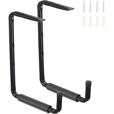 Gancho para garaje, gancho de pared para guardar bicicletas, de acero con revestimiento antideslizante de EVA, 2 unidades/negro (1/4)