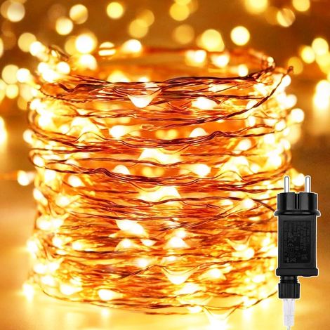 Guirlande Lumineuse - 50M 500 LEDs Lumières d'arbre de Noël Fil de cuivre Décoration Extérieur Intérieur Étanche avec Adapteur Alimentation, Chaine de Lampe pour Arbre,Fête,Mariage,Jardin,Halloween