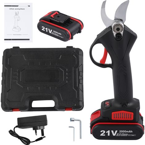 Sécateur électrique sans fil lithium-ion rechargeable, tailleuse de jardin à branche, cisaille à main puissante, coupe-branches portable, chargeur AC 100-240V avec prise UK, outil de jardinage ergonom (1/5)