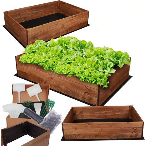 MODO24 Carré potager ZP06 surélevé en bois de pin massif pour jardin et terrasse, 27x120x90 cm, brun imprégné
