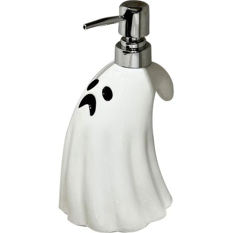 Dispensador de jabón de cerámica con forma de fantasma de Halloween, dispensador de jabón recargable con forma de fantasma para baño, dormitorio y cocina.