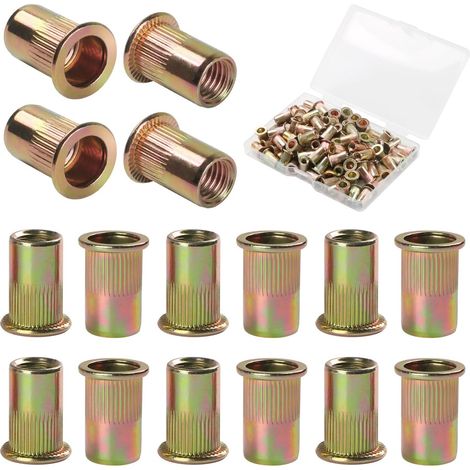 100 Pièces M5 écrous à Sertir, En Acier Au Carbone Galvanisé écrou Insert Riveter Manchon, Ronds Aveugles Insers Fileté Riveteuse, écrous à Rivets Flat Head Threaded Rivet Nuts (1/5)