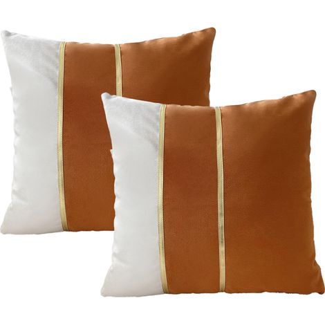 Lot de 2 taies d'oreiller en velours patchwork de couleur avec housse de coussin en cuir doré - 18 x 18 pouces