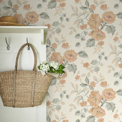 Papier peint intissé Laura Ashley Alyworth Trail Apricot 1005 x 52cm Orange, vert sauge