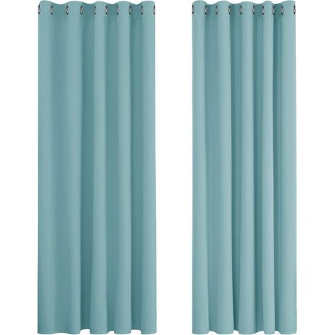 2 Pièces Rideau, Œillets Métalliques, Polyester 230g/m², Isolation Thermique, Salon Chambre, Bleu Ciel