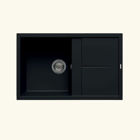 Évier en granit noir 79x50 cm – 1 bac réversible avec égouttoir – Bonde et siphon inclus – Pour meuble sous évier 50 cm minimum – Luisina (1/2)