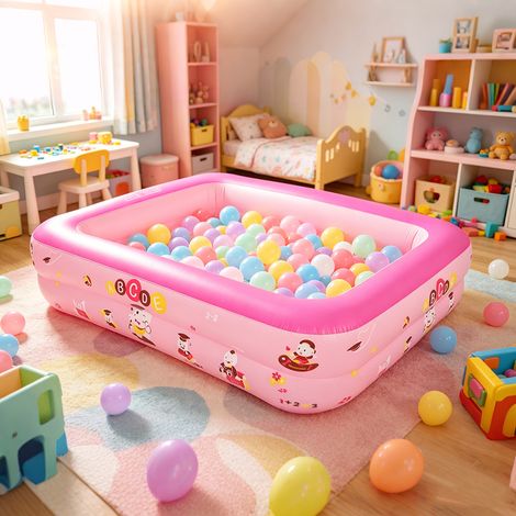Piscine Gonflable Carrée pour Enfants 180 cm, Bassin de Natation Bébé en PVC Double Couche Rose, Pataugeoire d'Apprentissage Intérieur et Extérieur