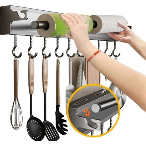 Supporto per gancio da cucina, grigio scuro, ganci rimovibili e staccabili, non richiede foratura, 30 cm (1/4)
