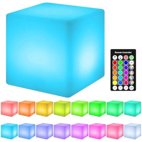 Lampe cube LED rechargeable, veilleuse portable avec télécommande, 16 couleurs, 4 modes, 3 minuterie, lampe de table pour jardin camping chambre (1/5)