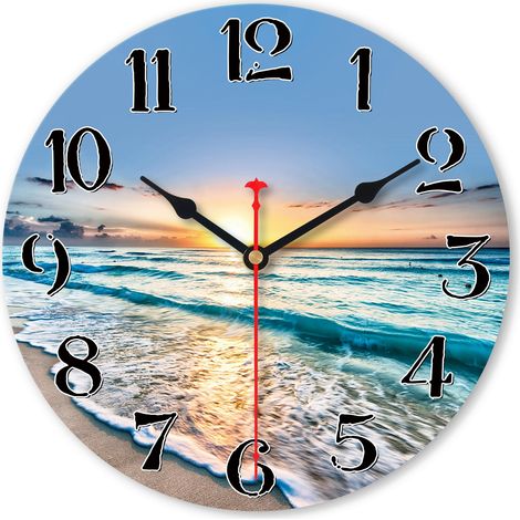 Petite Horloge Murale 20cm Plage Bois Silencieuse Cuisine Bureau (1/5)
