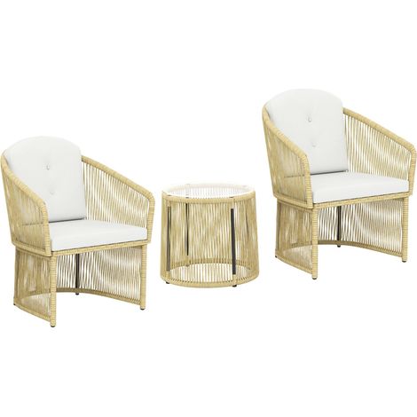 Rattan-Bistro-Set mit Kissen - Tisch und 2 Stühle