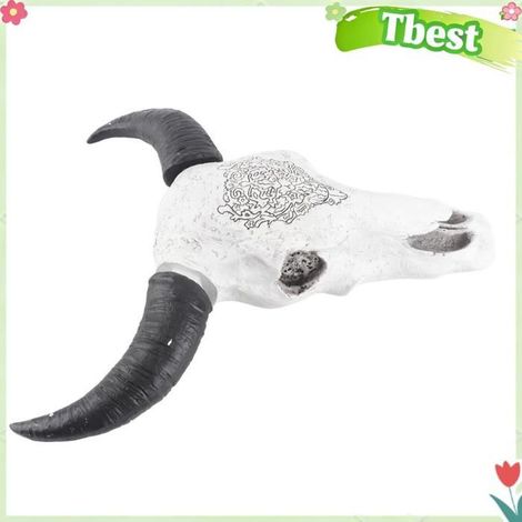 Tbest Tête de taureau en résine Resin Bull Head Wall Art, Résine Longhorn Skull Decor Mur Artisanal Sculpture de luminaire centre (1/5)