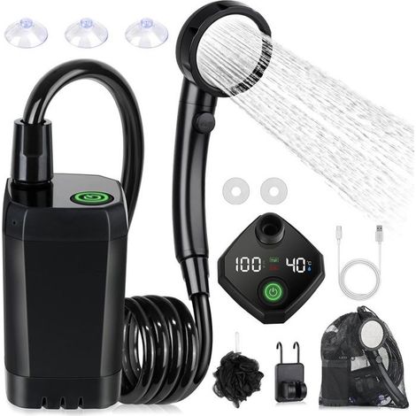 Camping-Duschset, tragbare Dusche, wiederaufladbare elektrische Duschpumpe mit Smart-Display und 4-Modus-Duschkopf