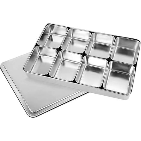 Gewürzbox aus Edelstahl – Aufbewahrungsbox für indische Gewürze (Masala) – Rechteckige, unterteilte Gewürzbox mit Deckel und Ablage für Salz, Essig und Zucker