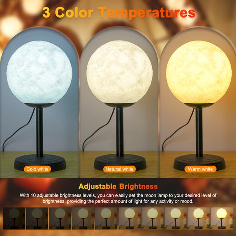 Lampe de lune 3D Table de chambre à coucher Lampes de nuit à intensité variable Lampe de bureau LED moderne avec 3 températures de couleur Table de chevet USB Plug and Play (1/5)