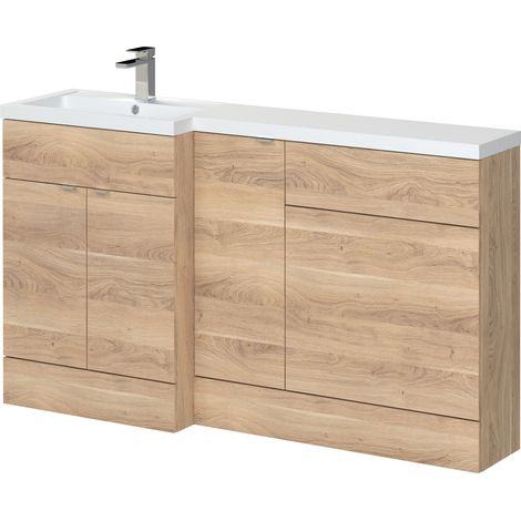 Alrewas Contemporary 2 Door Left-Hand Floor Standing Combination Unit with Basin, Bleached Oak, 1500mm