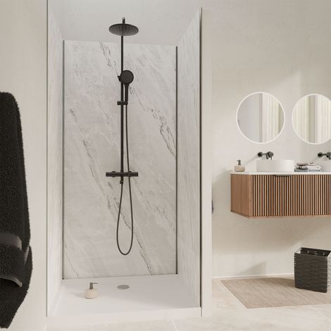 Set di 3 pannelli murali Pietra Artic Storm 90x210 cm e profili cromati - STONE'IT