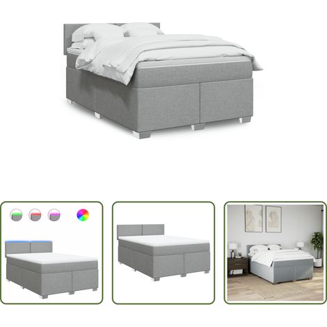 vidaXL Surmatelas - Sommier à lattes de lit avec matelas Gris clair 140x190cm Tissu (1/5)