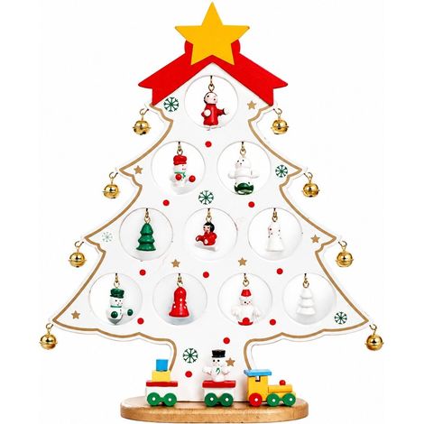 Décoration de bureau sapin de Noël en bois, mini ornement monolithique à faire soi-même, arbre en bois blanc moyen (1/5)
