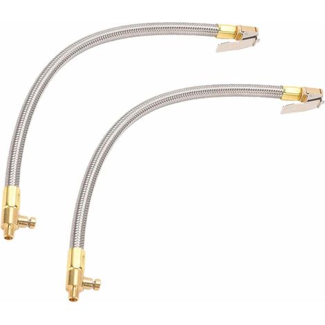 Lot de 2 Tuyaux Gonflage Pneu, Tube D'extension Pneu à Filetage M8 13 Pouces avec Adaptateur Gonflage, Valve Pression 90 Degrés et Verrouillage pour Voiture, Moto, Vélo (1/5)