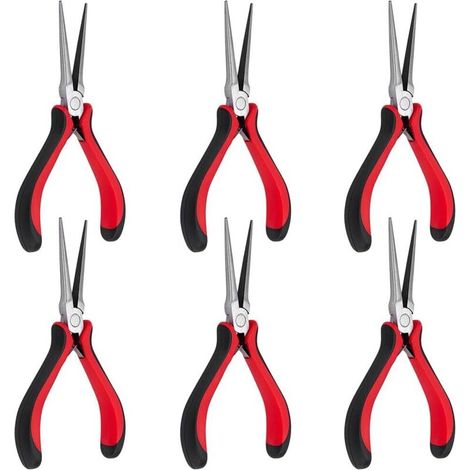 piezas de alicates de punta larga rojos de 14,7 cm, mini alicates de precisión para la fabricación de joyas, alicates de punta larga de acero al carbono con resorte para reparación. (1/5)