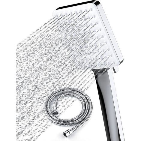 Pommeau de Douche Haute Pression avec Tuyau de 1,5 m Pommeau Douche Economie Deau avec 6 Modes de Douche Réglable Universelle Grande Douchette Douche, Carrée Chromés (1/5)