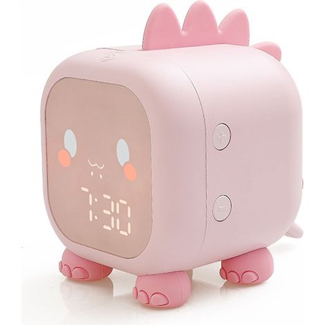 Réveil numérique intelligent et amusant avec veilleuse LED en silicone rose représentant un dragon mignon et amusant, idéal pour les enfants. (1/5)