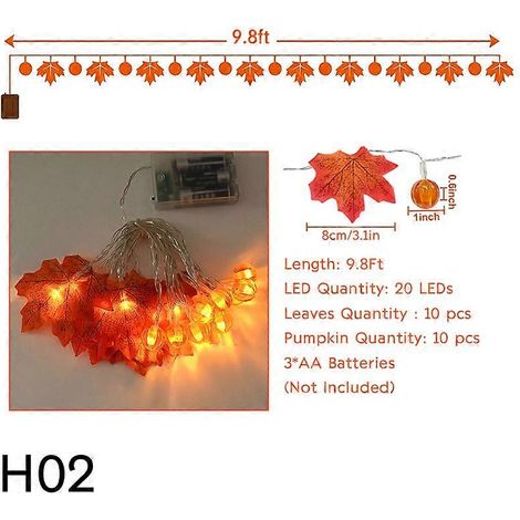 Guirlande lumineuse à piles en forme de feuilles d'érable, idéale pour décorer votre maison, votre cheminée ou votre porte, pour Thanksgiving ou Halloween. (1/5)