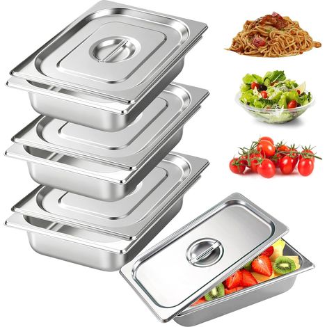 Lot De 3 Bac Inox Alimentaire, Plat Four Rectangulaire, GN 1/2 32.526.56.5 cm Plats À Four En Acier Inoxydable, Bac De Cuisson En Inox, Pour Servir Des Plats Et Gril Gâteaux (1/5)