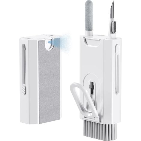 Brosse de nettoyage pour clavier MacBook avec chiffon en microfibre, kit de nettoyage multi-usages pour clavier, casque, smartphone et tablette - Blanc (1/5)