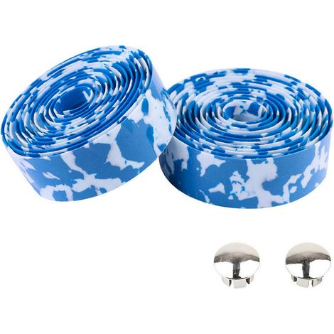 paire de ruban de guidon de vélo avec embouts, en mousse de caoutchouc élastique antidérapante, compatible avec la plupart des vélos.-White Blue