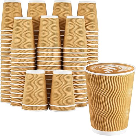50 Pièces Tasses à Café de Papier Kraft, 360ml Coupelles Murales Ondulées Isolées à 3 Couches Gobelets à Emporter Recyclables Jetables pour Café Thé et Autres Boissons Chaudes et Froides (1/5)