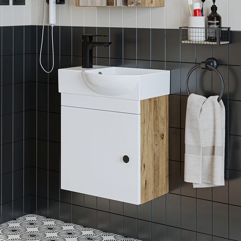 Roomart PUNTO Badmöbel-Set 2-tlg 46.5 cm breit, Weiß-Eiche (1/5)