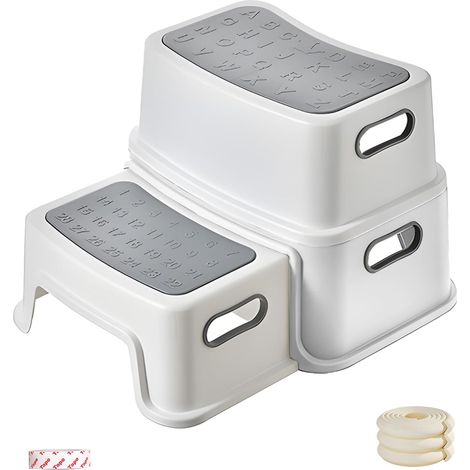 Marchepied 2 marches pour enfant (protection des bords 1 m), tabouret sûr avec pieds antidérapants et protection anti-basculement, marchepieds profilés, pour salle de bain, toilettes, cuisine et (1/5)