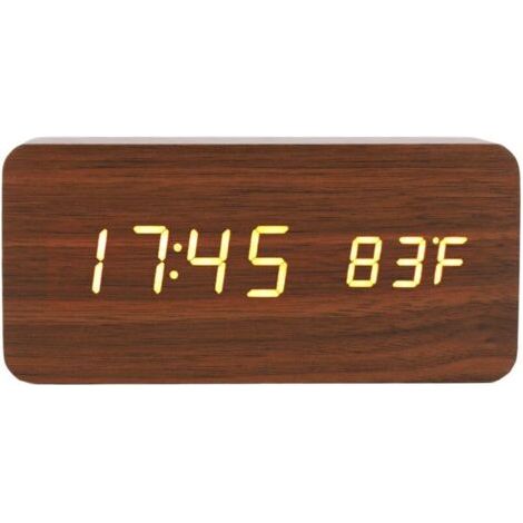Digitaler Wecker aus Holz mit großem LED-Display, 3 Helligkeitsstufen, Temperatur- und Feuchtigkeitsanzeige für Schlafzimmer, Büro oder Nachttisch (1/4)