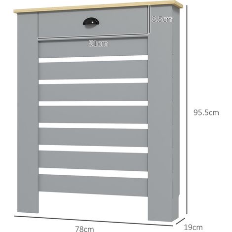 Cache-radiateur en MDF à lattes, avec tiroir intégré, 78 x 19 x 95,5 cm, gris (1/5)