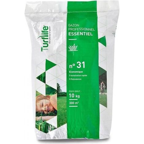 Racine – Gazon professionnel Turflife n°31 sac 10kg – Jusqu'à 300m² – Mélange de ray-grass et fétuque rouge – Adapté à tous types de sols (1/3)