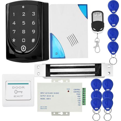 Système de contrôle d'accès pour porte : serrure magnétique 180 kg, bouton de télécommande, sonnette, alimentation, 10 porte-clés. (1/5)