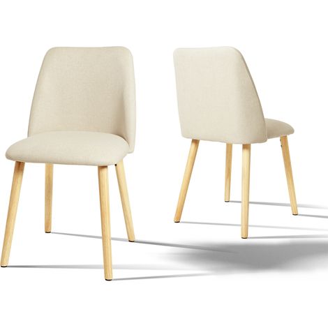 Goeurvant – Lot de 2 chaises de salle à manger modernes – Revêtement en lin respirant – Pieds en bois massif – Hauteur d'assise 48 cm – Couleur crème