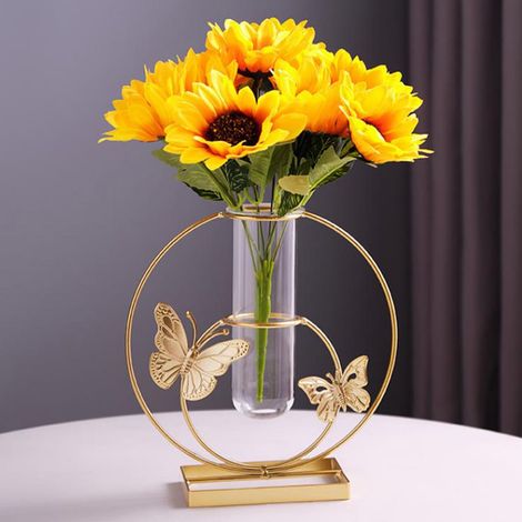 Vase Fleurs - Métal Doré - 21 x 20 x 12 cm - Pour Salon Salle À Manger Bureau - Décoration Intérieure - 1 Pièce (1/5)
