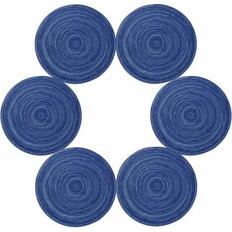 BUNTHAUS Lot de 6 Set de Table Coton Tressé Lavable Résistantes à la Chaleur Antidérapant 35x35cm Rond(Rond,Bleu) (1/5)