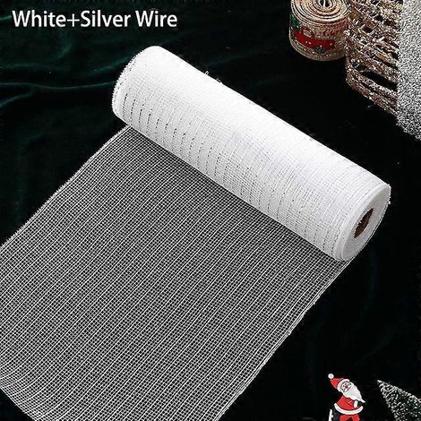 Ruban de soie à paillettes dorées et blanches (26 cm, 10 yards) pour décorer un sapin de Noël, mariage ou maison. (1/5)
